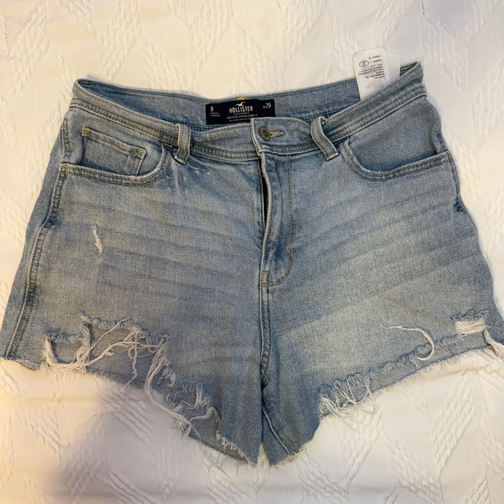 Hollister Light Blue Frayed High-Rise Denim Shorts